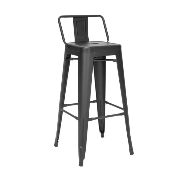 Taburete Tolix Acero con Respaldo para Bar o Terraza - Negro -