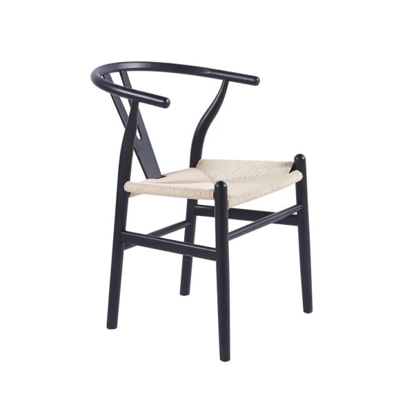 Silla Wishbone Madera Hilo de cuerda - Negra -