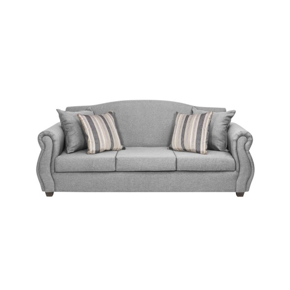 Sofa 3 Cuerpos Violeta Tela Gris Claro