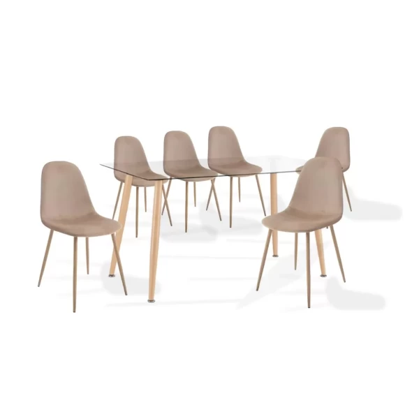 Comedor mesa de vidrio 120x80 + 6 Sillas Spoon Terciopelo beige - Comedor