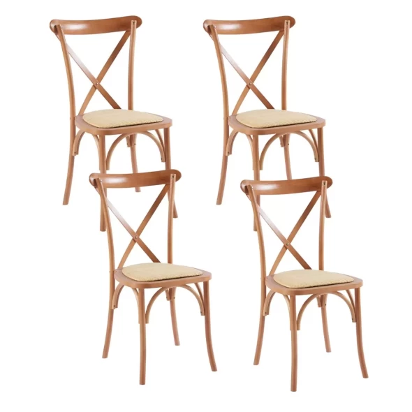 Pack de 4 Sillas Crossback Madera Rattan Natural - Silla