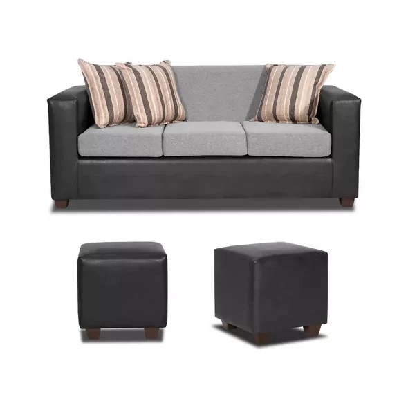 Living Invictus 3 Cuerpos + 2 Pouf Tela-PU Gris Claro