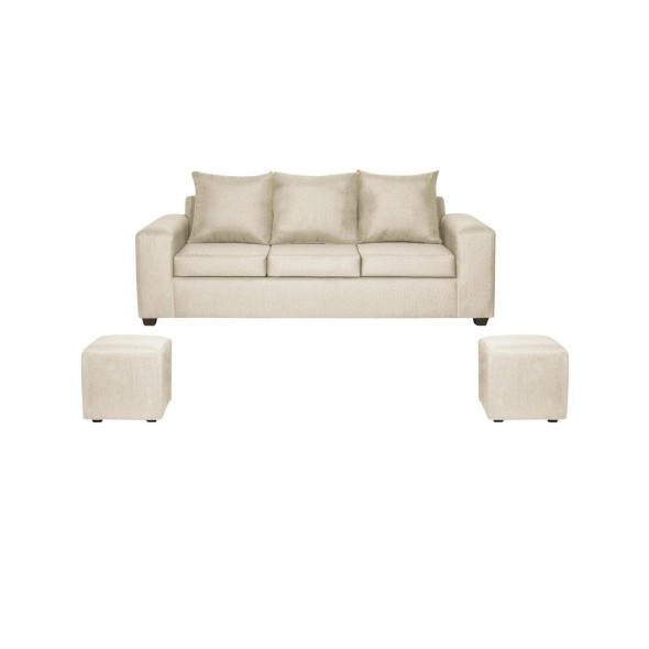 Living Kahlo 3 Cuerpos + 2 Pouf Tela Beige