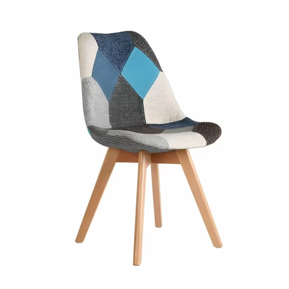 Silla Eames Patchwork Acolchado Tela Wood - Celeste -