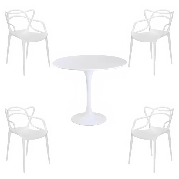 Comedor Mesa Tulip Blanca 80cm - 4 Sillas Master blancas -