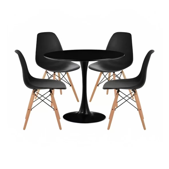 Comedor Mesa Tulip Negra - 4 Sillas Eames Negras -