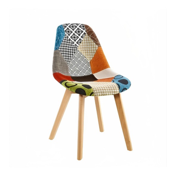 Silla Patchwork Acolchado Tela Wood - Naranja