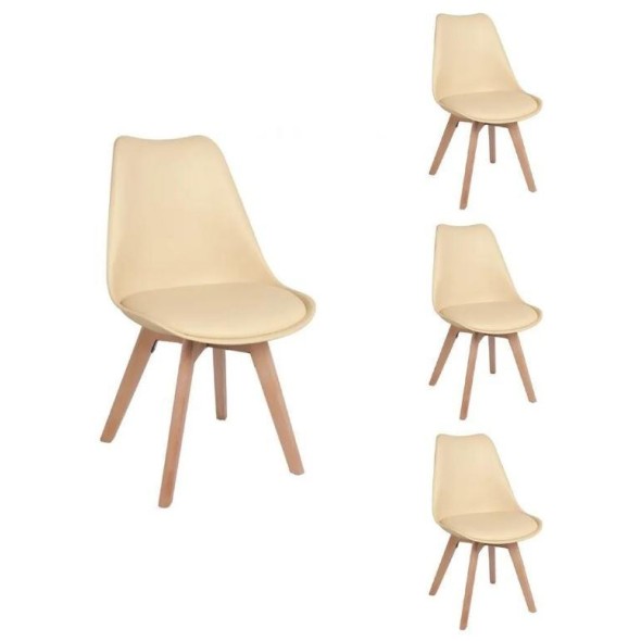 Pack de 4 Sillas Tulip Acolchadas Beige