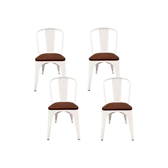 Pack de 4 sillas Tolix con asiento de Madera Oscura Walnut - Blancas