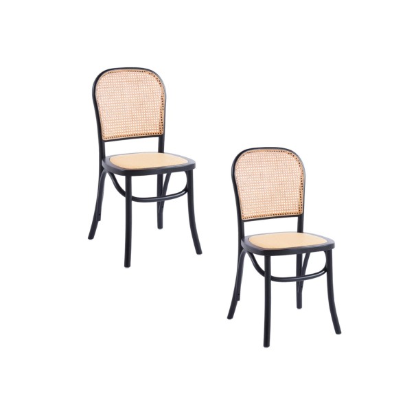 Pack de 2 Sillas de Comedor Hoffman o Lombardia Madera Rattan - Negra