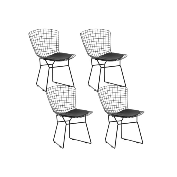 Pack de 4 Sillas Bertoia metal de terraza living comedor acolchada - Negra