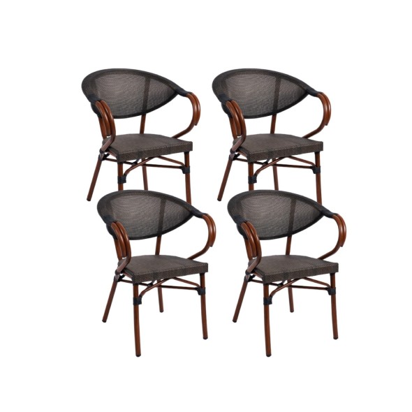 Pack de 4 Sillas Bistro Parisina Textileno con reposabrazos - Café Oscuro