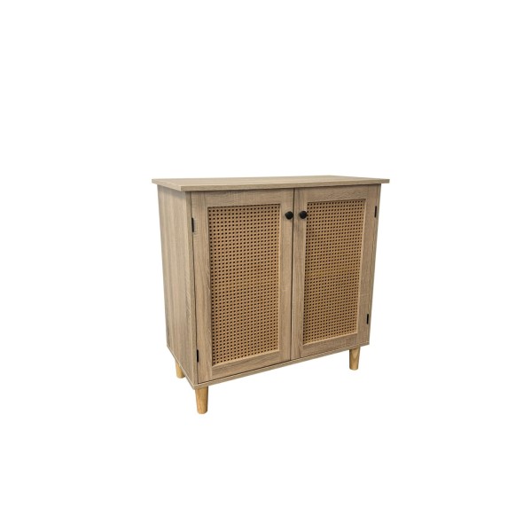 Cómoda 2 Puertas con Rattan MDF - Madera Clara