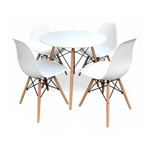 Comedor Mesa Eames Redonda Blanca 80cm + 4 Sillas Eames Blancas -